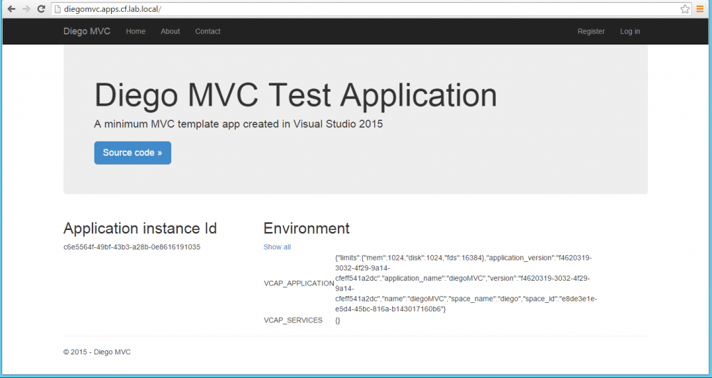 DiegoMVC .NET application on Windows cell on Pivotal CF